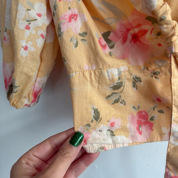 Abercrombie & Fitch Floral Cropped Puff Sleeve Tie Front Gauzy Top Sz Small - Picture 9 of 10